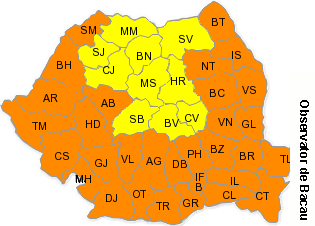 Meteorologii au prelungit pana marti avertizarea cu cod portocaliu